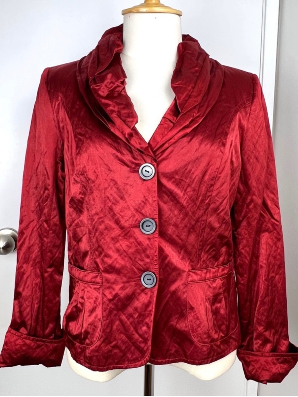 Joseph Ribkoff Crinkle Satin Evening Jacket size 12 Scarlet Red Formal Party